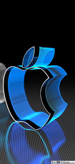 Glowing Blue Apple Logo with Futuristic Carbon Fiber Texture on Black Background HD phone wallpaper