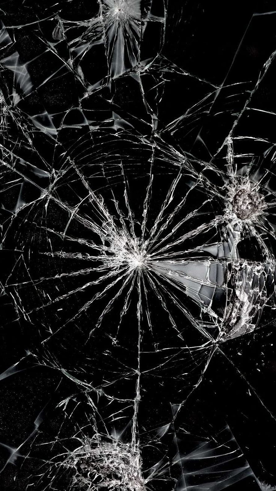 Shattered Glass Texture with Multiple Impact Points on Black Background HD phone wallpaper