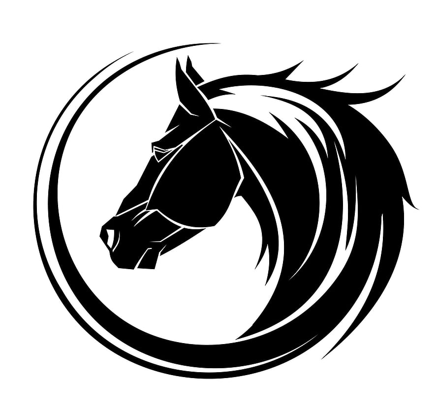 Black and White Tribal Horse Head Logo Design with Circular Frame HD wallpaper