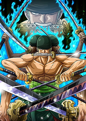Roronoa Zoro Ashura Form Three-Sword Style Anime Illustration HD phone wallpaper