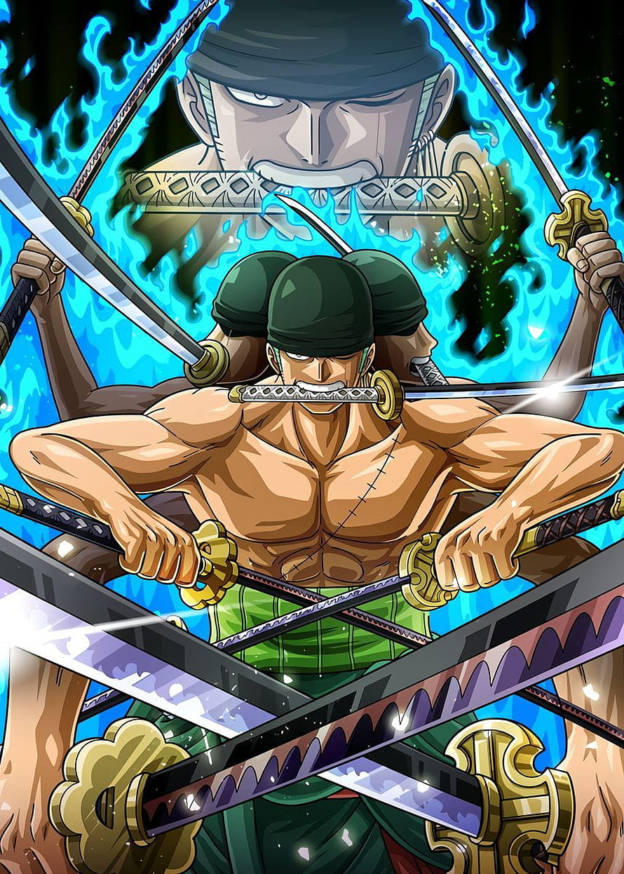 Roronoa Zoro Ashura Form Three-Sword Style Anime Illustration HD phone wallpaper