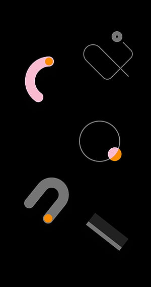 Abstract Geometric Shapes on Black Background with Pink Orange and Grey Elements HD phone wallpaper