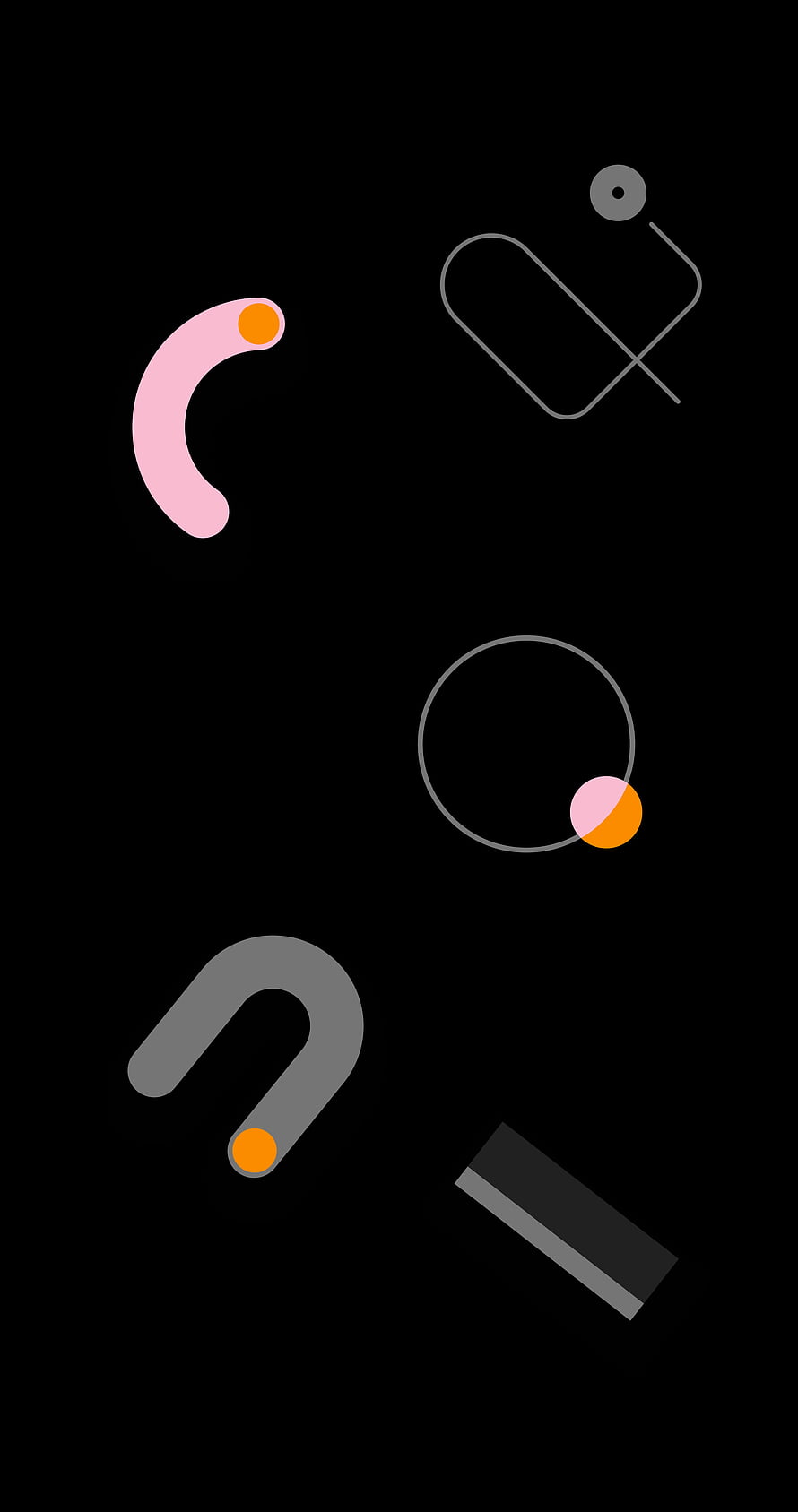 Abstract Geometric Shapes on Black Background with Pink Orange and Grey Elements HD phone wallpaper