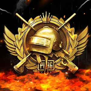 PUBG Mobile Golden Military Emblem with Helmet, Wings, and Fire HD phone wallpaper