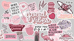 Pastel Aesthetic Sticker Collage with Good Vibes and Book Lover Quotes HD wallpaper