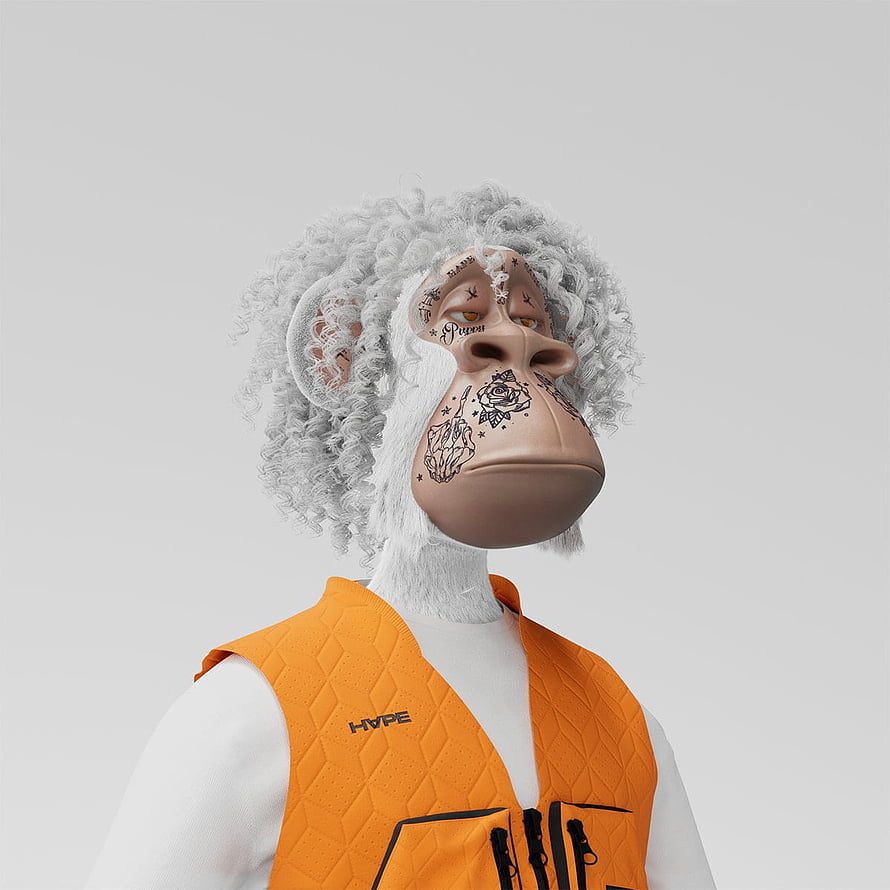 Hypebeast NFT Character with White Curly Hair and Orange Quilted Vest HD phone wallpaper