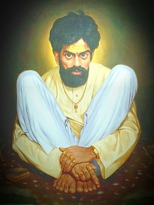 Portrait of a bearded man in traditional attire sitting cross-legged with a glowing aura, Deepti Rane on Shankar Maharaj, #shankar maharaj HD phone wallpaper