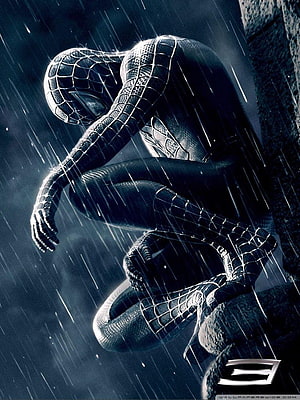 Spider-Man 3 Black Suit Crouching in Rain Wallpaper, black spiderman for pc, #Black Spiderman HD phone wallpaper