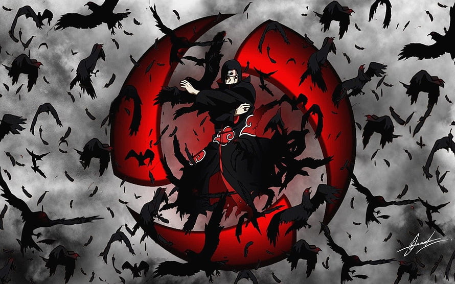 Itachi Uchiha Sharingan Anime Wallpaper With Crows HD wallpaper
