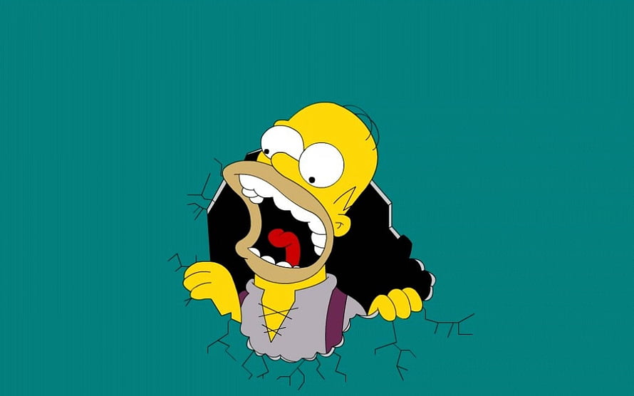 Homer Simpson Screaming Through A Hole In The Wall On Teal Background HD wallpaper
