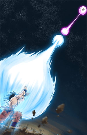 Son Goku Unleashing Kamehameha Energy Beam in Dragon Ball Z Anime Artwork HD phone wallpaper
