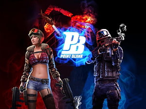 Point Blank Video Game Artwork Featuring Armed Characters and Glowing Logo HD wallpaper