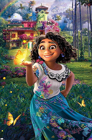 Mirabel Madrigal from Encanto Holding a Glowing Butterfly in a Vibrant Tropical Garden HD phone wallpaper