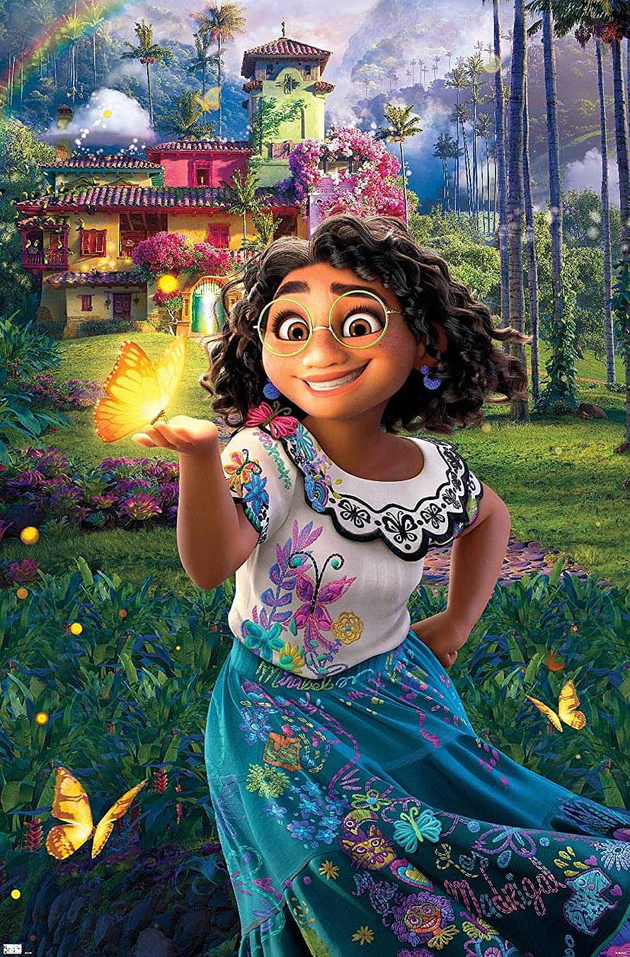 Mirabel Madrigal from Encanto Holding a Glowing Butterfly in a Vibrant Tropical Garden HD phone wallpaper