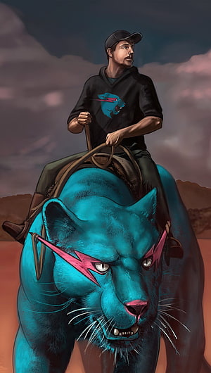 MrBeast Riding a Teal Jaguar with Pink Accents in a Desert Landscape HD phone wallpaper