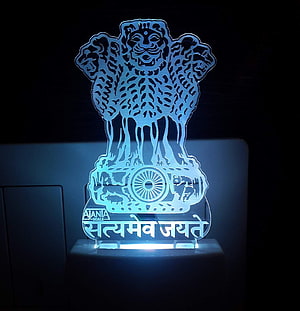 National Emblem of India 3D LED Night Light with Ashoka Chakra and Satyameva Jayate Motto HD phone wallpaper