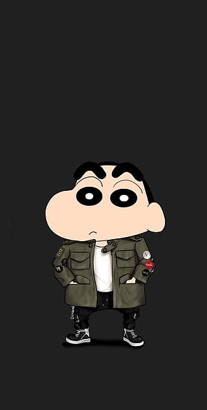 Shin-chan in a stylish green jacket and black pants anime wallpaper HD phone wallpaper