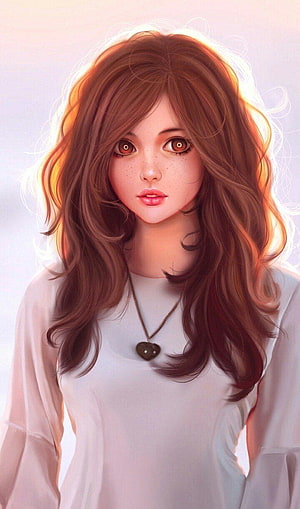 Portrait of a Girl with Wavy Brown Hair and Freckles in Soft Light HD phone wallpaper