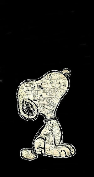 Snoopy Comic Strip Collage Artwork on Black Background HD phone wallpaper