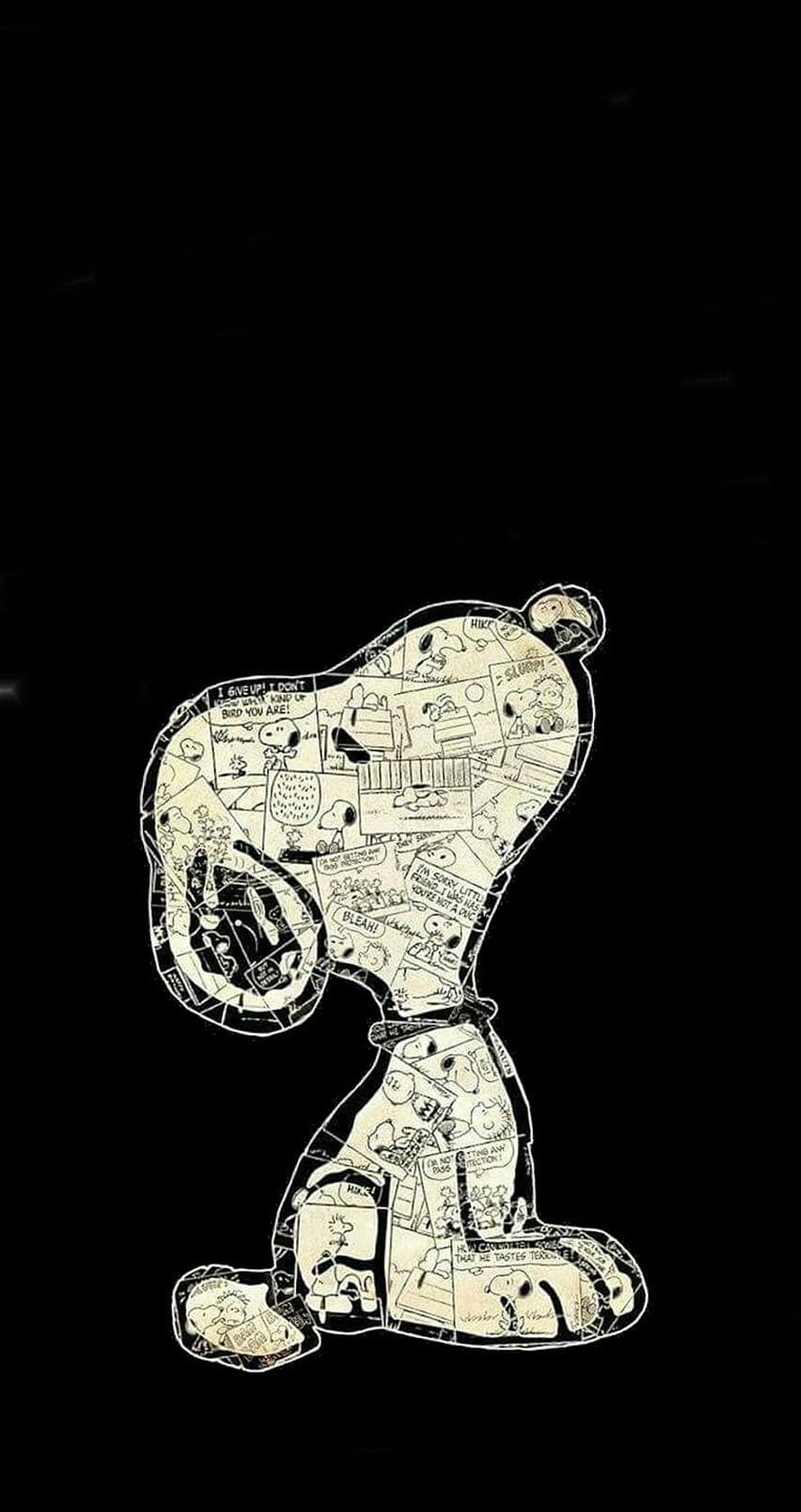 Snoopy Comic Strip Collage Artwork on Black Background HD phone wallpaper