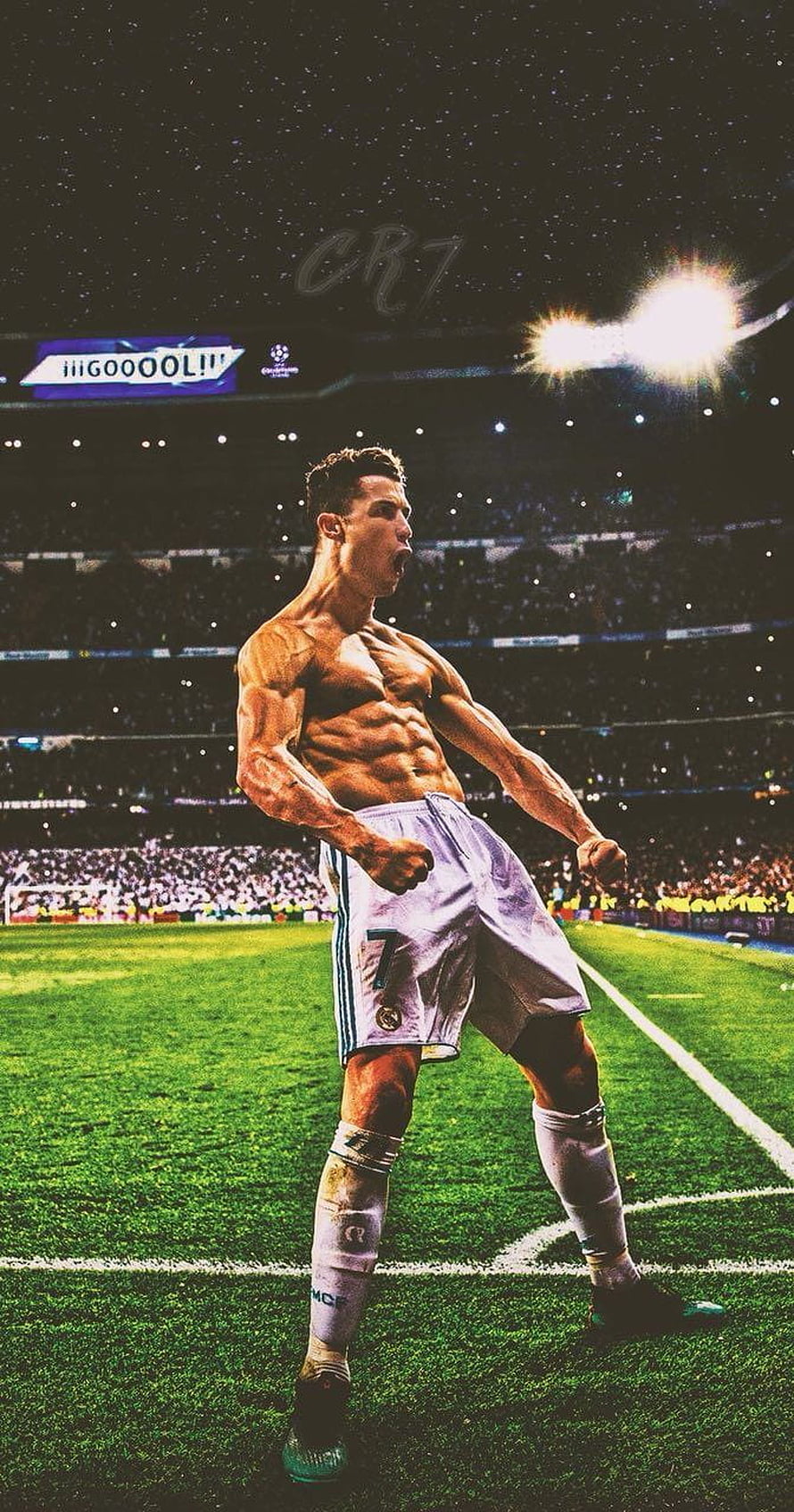 Cristiano Ronaldo Shirtless Celebration on Football Pitch HD phone wallpaper