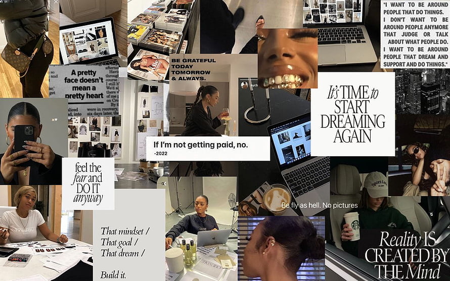 Inspirational Lifestyle Vision Board with Motivational Quotes and Personal Goals HD wallpaper