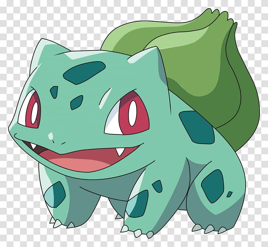 Bulbasaur from Pokemon in a cheerful pose with a large green leaf on its back HD wallpaper