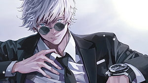 Anime Man With White Hair And Sunglasses Wearing A Black Suit, Satoru Gojo Suit Jujutsu Kaisen Live, #satoru gojo HD wallpaper