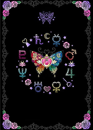 Sailor Moon Butterfly and Moon Crystal Ornament on Black Background HD phone wallpaper