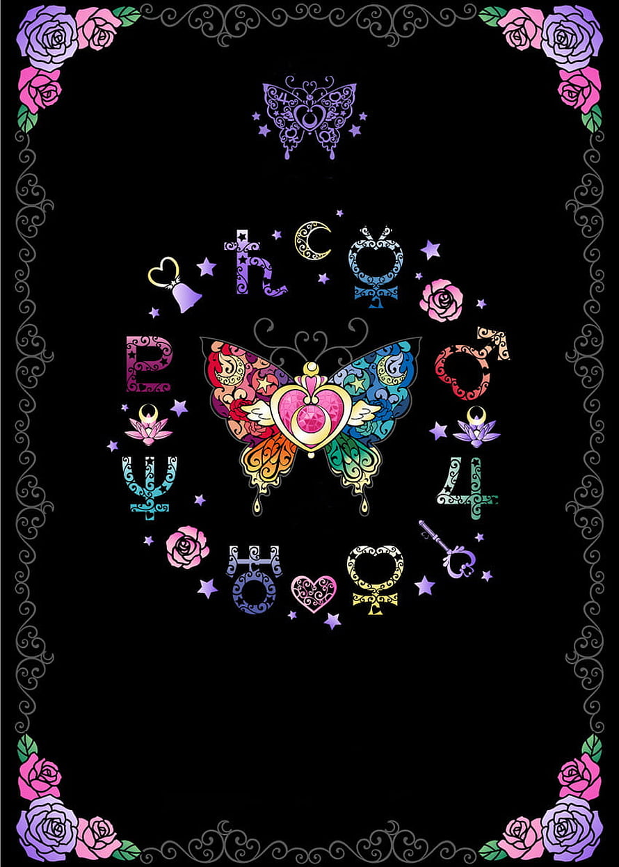 Sailor Moon Butterfly and Moon Crystal Ornament on Black Background HD phone wallpaper