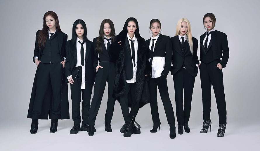 XG K-pop Group in Matching Black Suits and White Shirts HD wallpaper