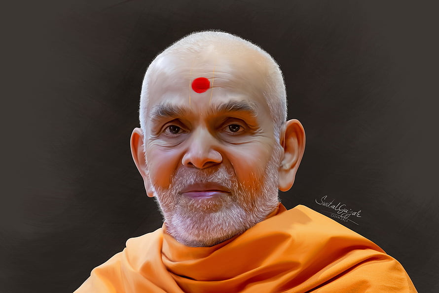 Portrait of Sadhguru Jaggi Vasudev in Orange Robes with Red Tilak HD wallpaper