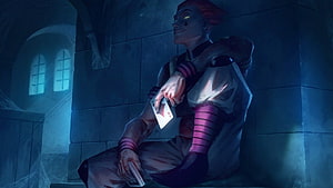 Hisoka Morow from Hunter x Hunter Sitting in a Dim Stone Cell Holding Playing Cards HD wallpaper