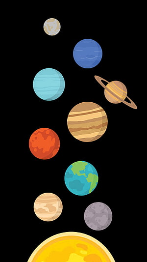 Colorful Cartoon Solar System Planets And Sun On Black Background HD phone wallpaper