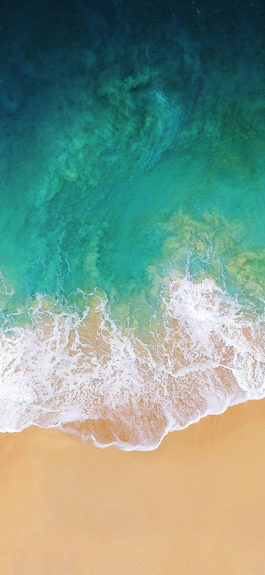 Aerial View of Turquoise Ocean Waves Crashing on Golden Sandy Beach HD phone wallpaper