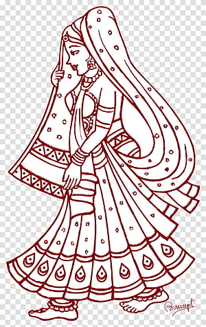 Indian Bride Line Art Illustration in Traditional Saree and Veil HD phone wallpaper