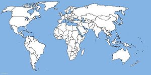 Blank World Map With Country Borders And Blue Ocean Background For Educational Use HD wallpaper