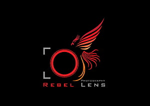 Rebel Lens Photography Logo with Stylized Red Phoenix and Camera Viewfinder Icon HD wallpaper