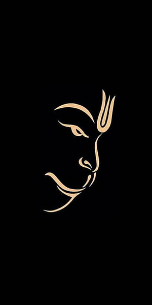 Minimalist Gold Line Art of Hanuman Face on Black Background, Shweta Strm on GOD in 2019, black hanuman HD phone wallpaper