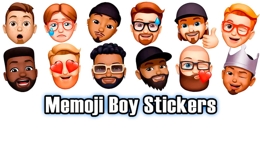 Collection of Memoji Boy Stickers with Various Expressions and Accessories HD wallpaper