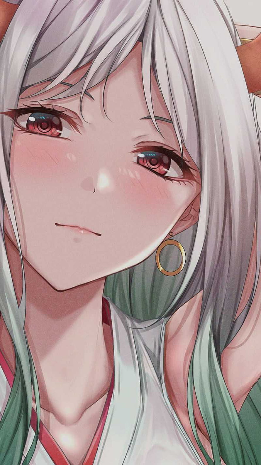Yamato Anime Character Portrait with White Hair and Red Eyes HD phone wallpaper
