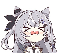 Chibi Silver-Haired Anime Girl with Cat Ears and Ribbon HD wallpaper