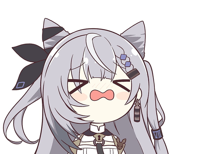 Chibi Silver-Haired Anime Girl with Cat Ears and Ribbon HD wallpaper