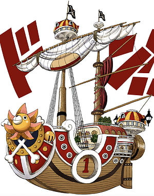 Thousand Sunny Pirate Ship from One Piece with Jolly Roger and Red Sails HD phone wallpaper