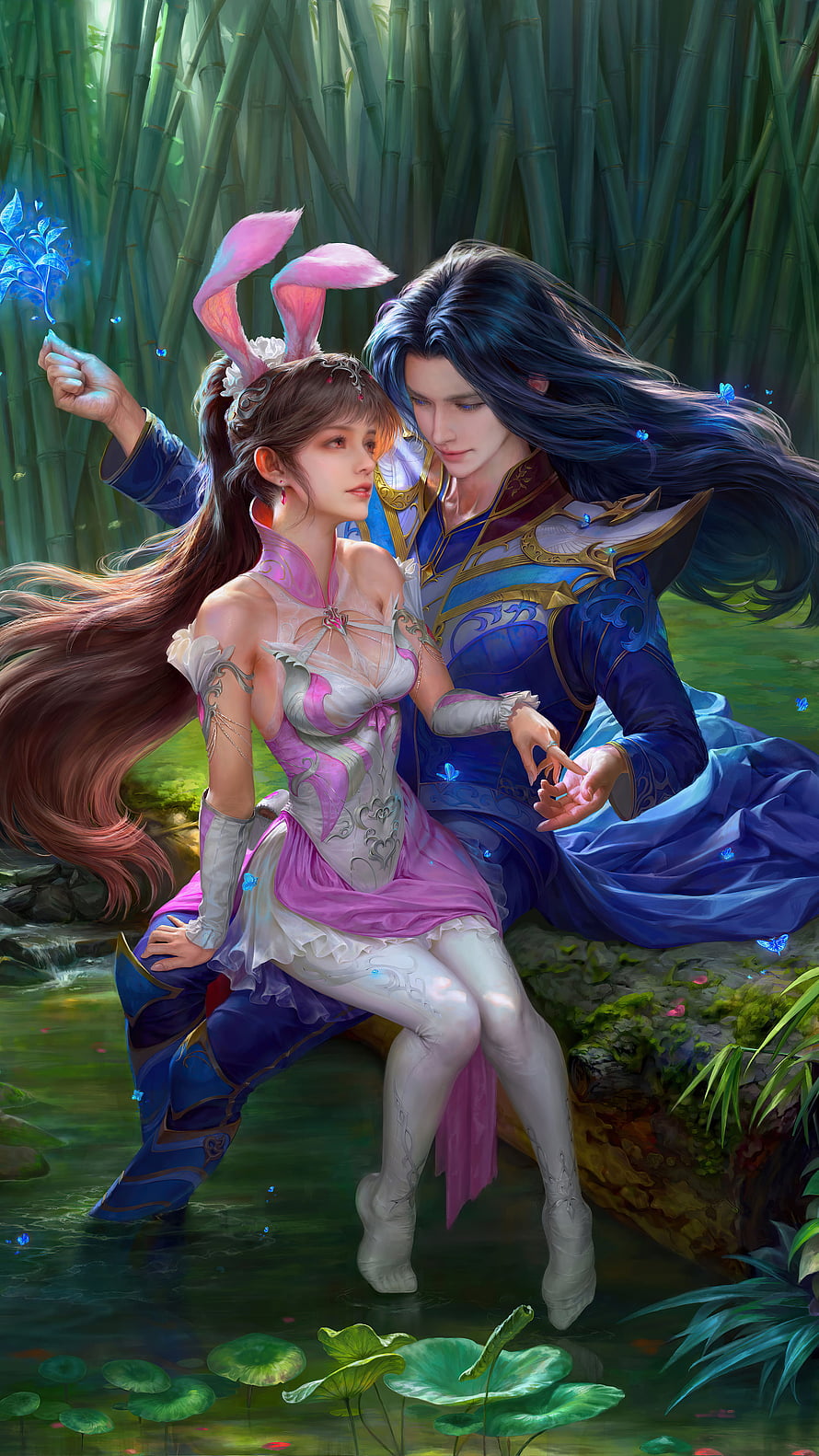 Tang San and Xiao Wu in a Romantic Bamboo Grove Scene from Soul Land HD phone wallpaper