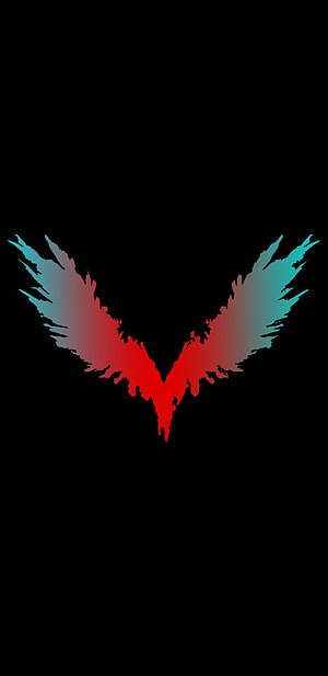 Devil May Cry Winged V Logo with Red and Cyan Gradient on Black Background HD phone wallpaper