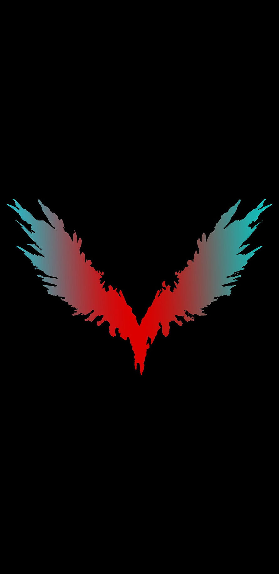 Devil May Cry Winged V Logo with Red and Cyan Gradient on Black Background HD phone wallpaper