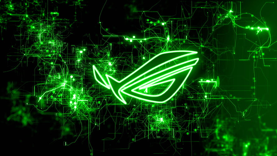 Asus ROG Green Neon Logo on Circuit Board Background HD wallpaper