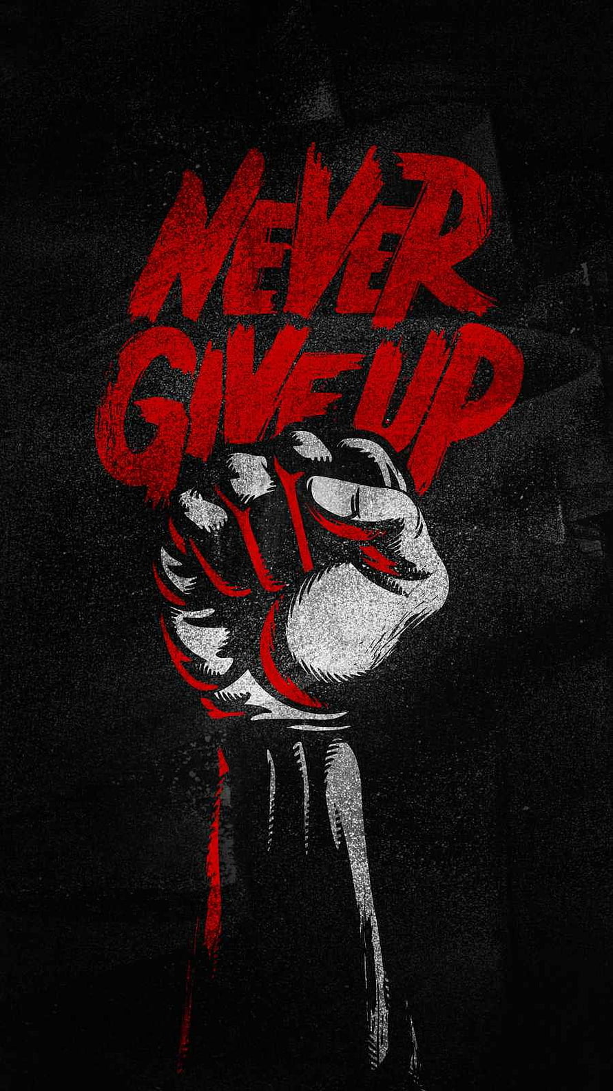 Never Give Up Raised Fist Motivational Typography Art HD phone wallpaper