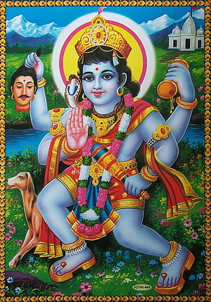 Lord Shiva as Bholenath with severed head of demon, snake, and dog in vibrant traditional Indian art HD phone wallpaper